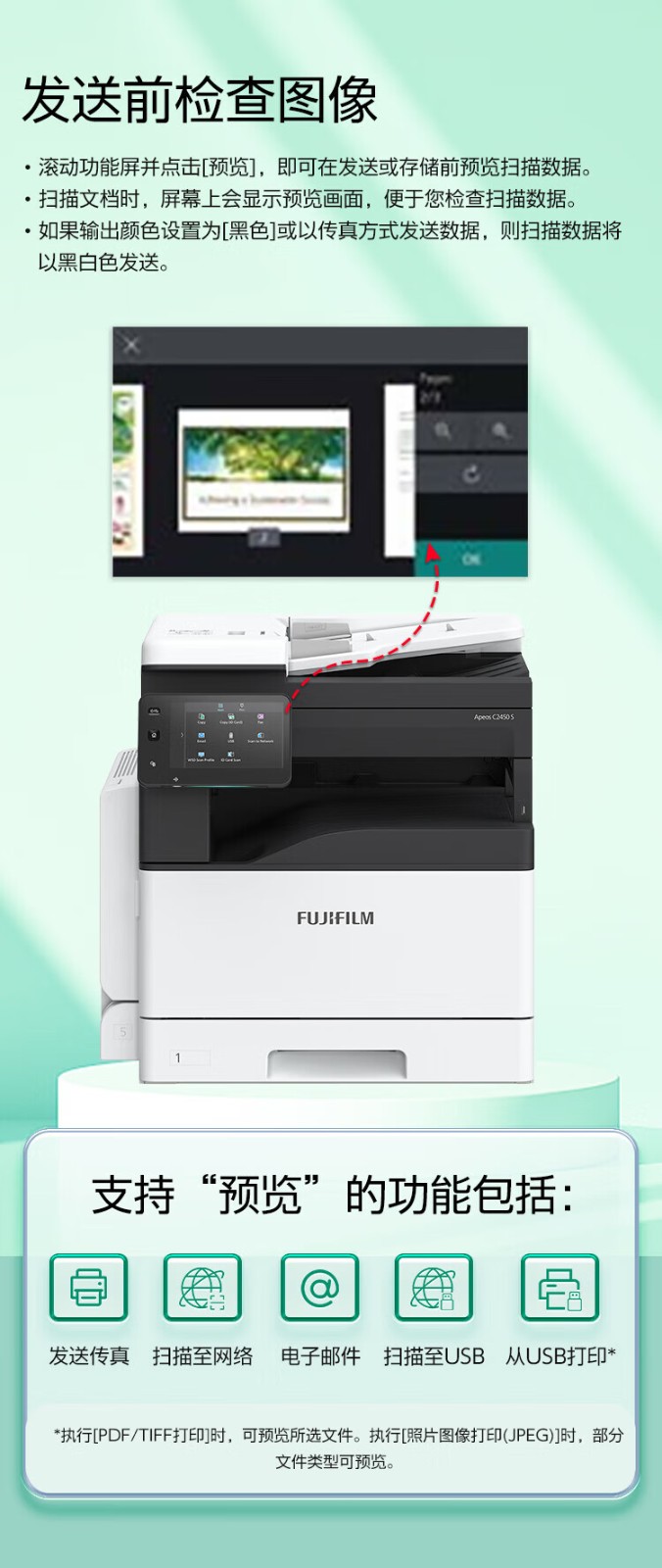 FUJIFILM富士胶片 Apeos C2450 S彩色A3复印打印机办公多功能一体机复合机(SC2022CPS升级款)标配