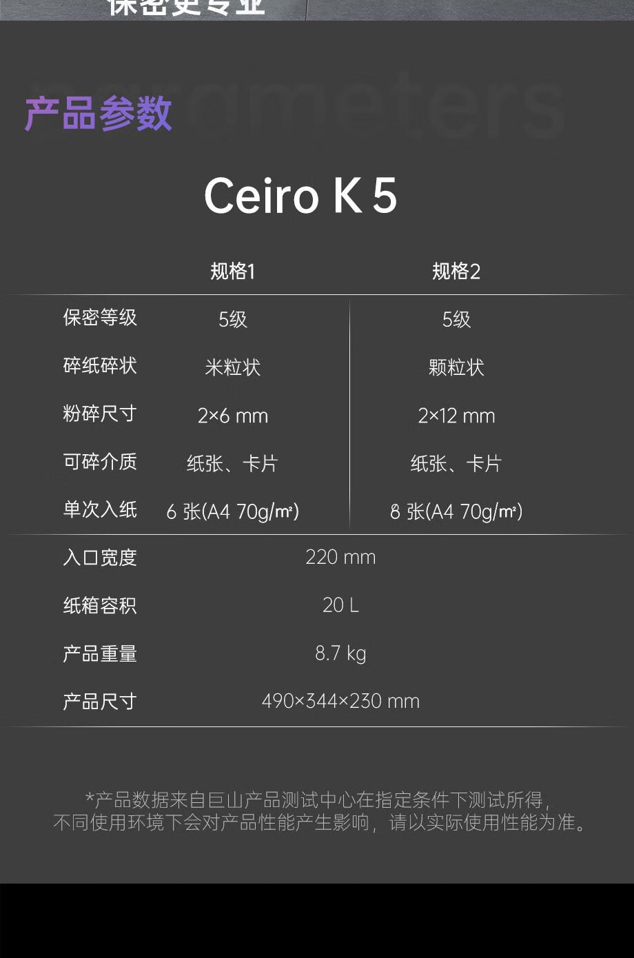 碎乐（Ceiro）K5办公实用型碎纸机办公家用德国5级保密颗粒可碎纸、PVC卡 5级保密 2*12mm