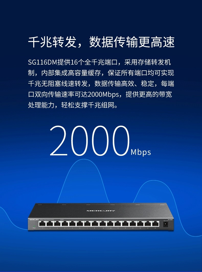 水星（MERCURY） SG116DM（钢壳桌面式）16口千兆交换机 企业级交换器 监控网络网线分线器 分流器