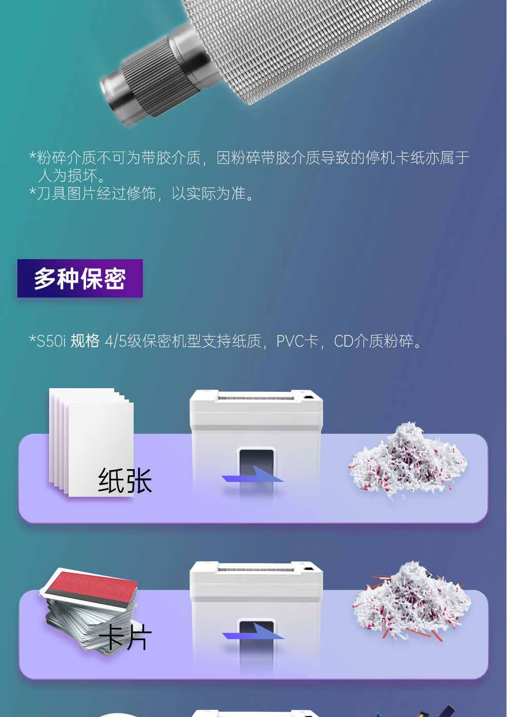 碎乐 （Ceiro）S50i碎纸机办公家用德国4级保密，可碎纸、PVC卡、光盘 4级保密 3.9*30mm