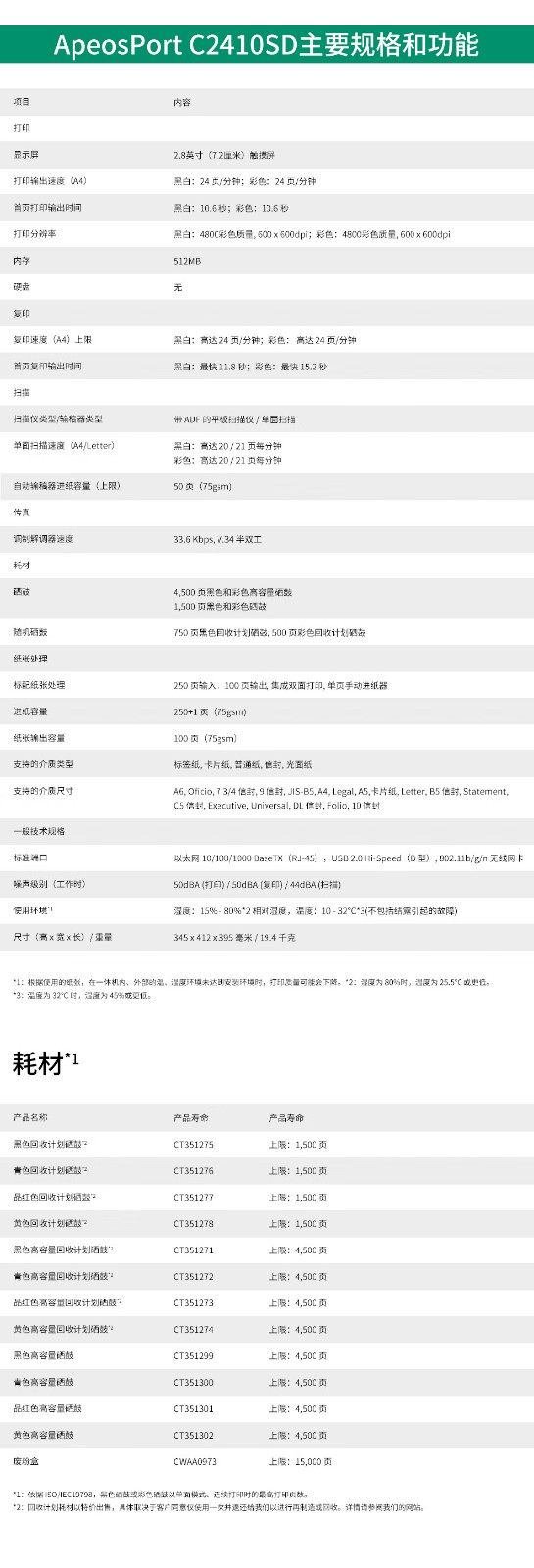 富士胶片ApeosPort C2410SD无线彩色双面 打印 复印 扫描 传真多功能一体机  富士胶片（FUJI FILM）施乐