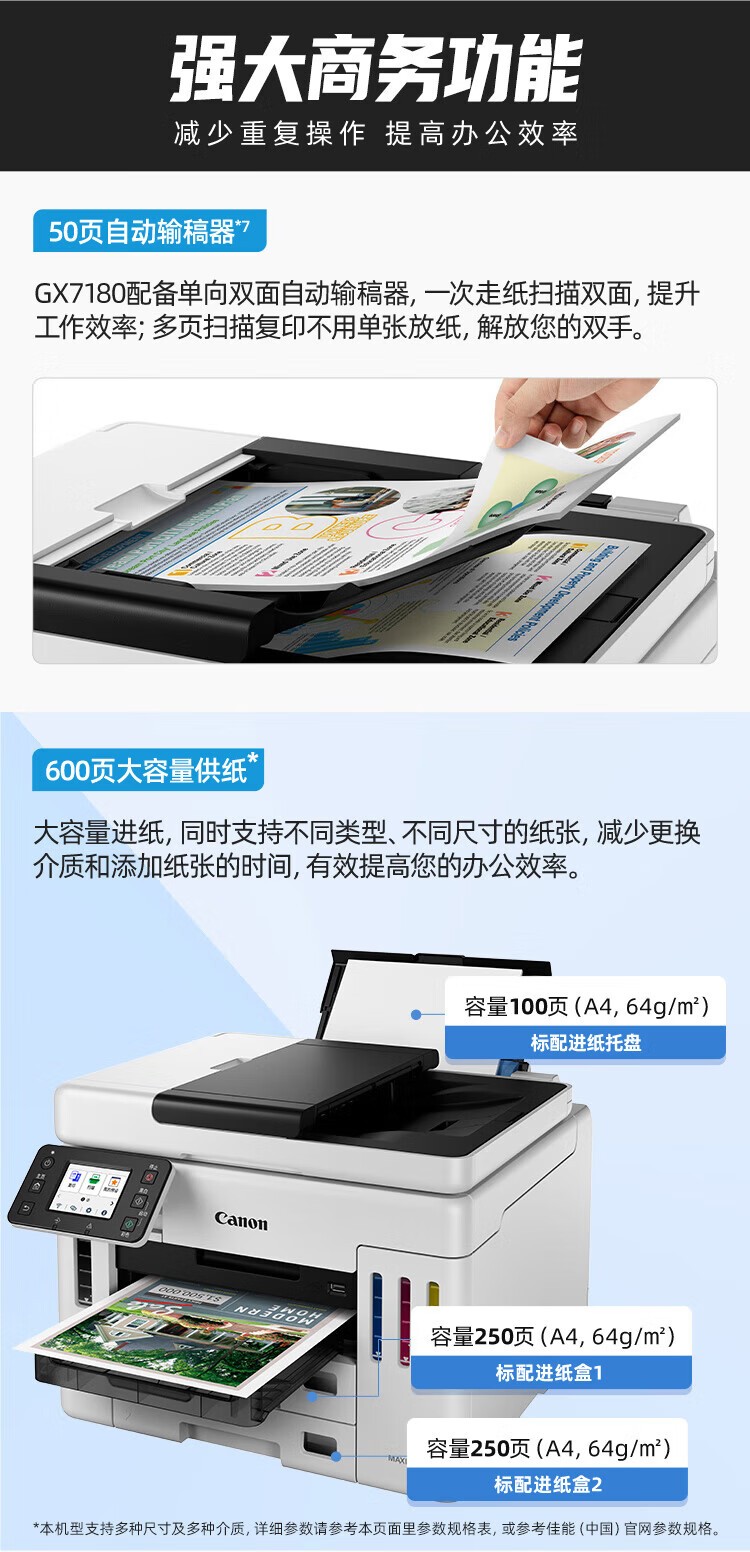 佳能GX7180墨仓式高容量传真一体机（打印/复印/扫描 双频WiFi 5G/微信远程 大印量 智能 商用）