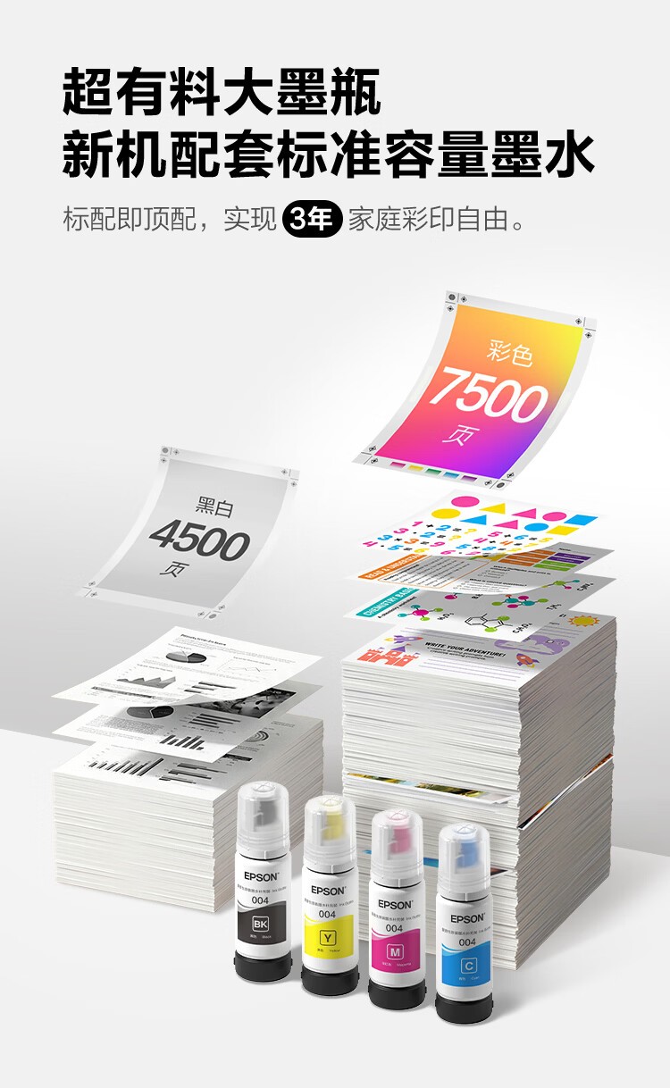 爱普生L3358黑色机器（EPSON） 彩色 多功能一体机 (打印 复印 扫描)家用办公打印(L3258升级型)004系列墨水