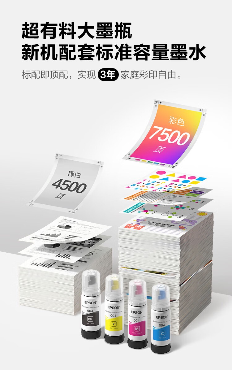 爱普生L3356 白色（EPSON）彩色多功能一体机 (打印 复印 扫描)家用办公打印(L3256升级型)004系列墨水